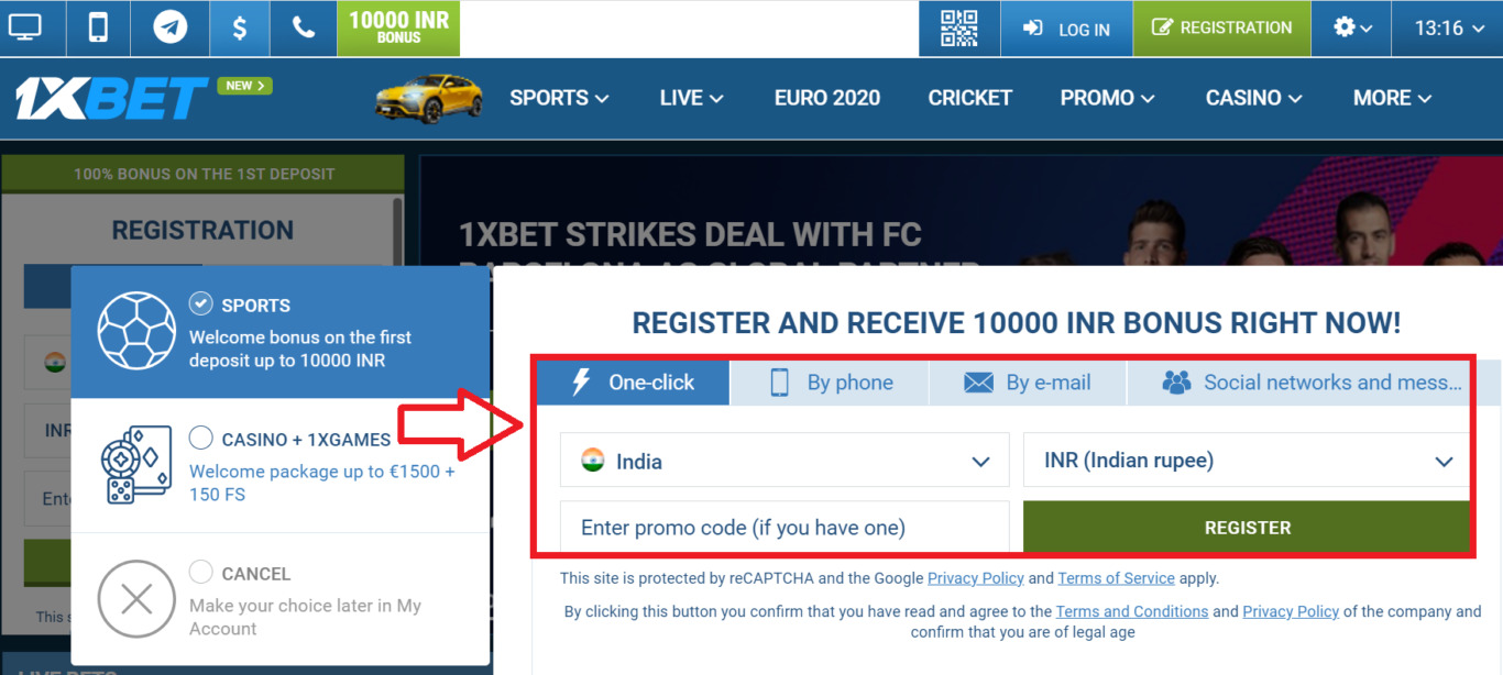 1xbet app registration